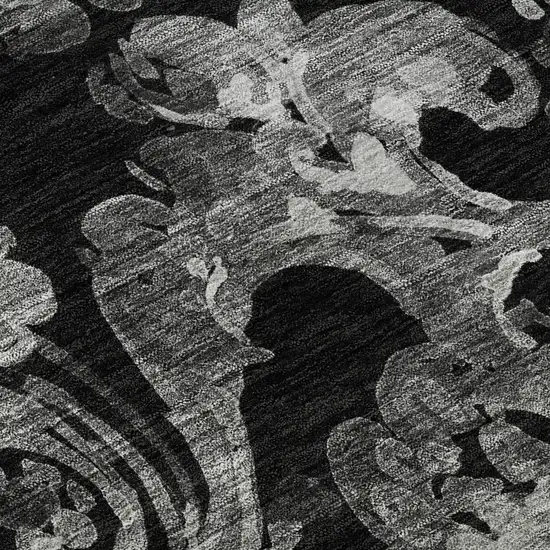 Black And Silver Paisley Washable Area Rug With UV Protection Photo 9
