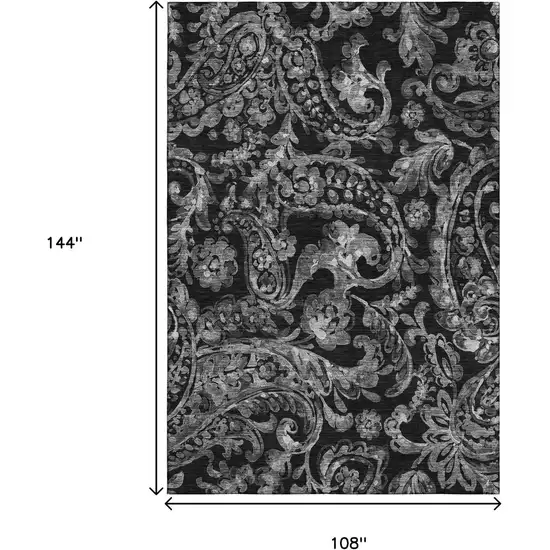 Black And Silver Paisley Washable Area Rug With UV Protection Photo 3