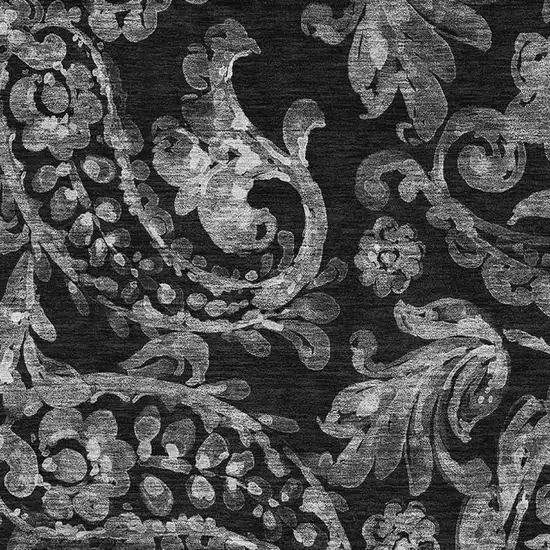 Black And Silver Paisley Washable Area Rug With UV Protection Photo 3