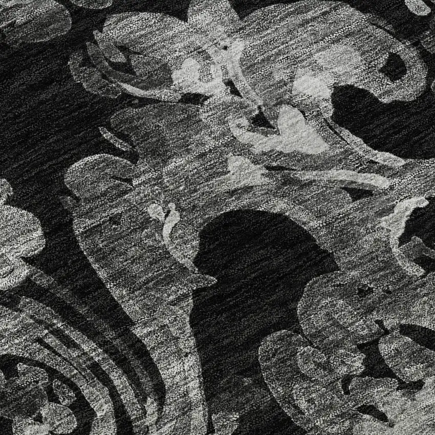 Black And Silver Paisley Washable Area Rug With UV Protection Photo 9