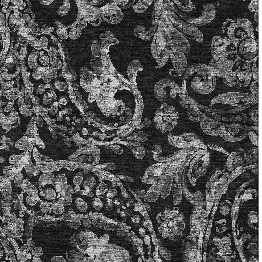 Black And Silver Paisley Washable Area Rug With UV Protection Photo 4