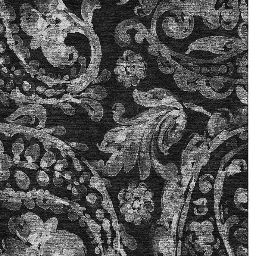 Black And Silver Paisley Washable Area Rug With UV Protection Photo 3
