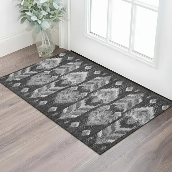 Black And Silver Southwestern Washable Area Rug With UV Protection Photo 1
