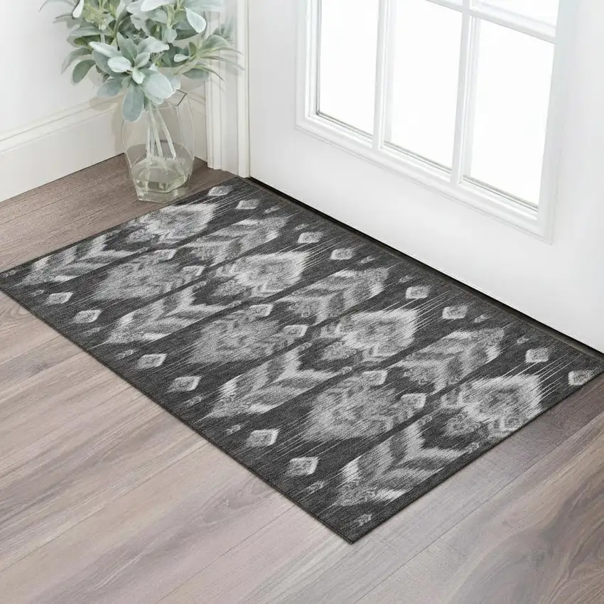Black And Silver Southwestern Washable Area Rug With UV Protection Photo 1