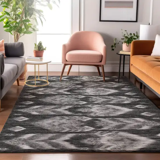 Black And Silver Southwestern Washable Area Rug With UV Protection Photo 5