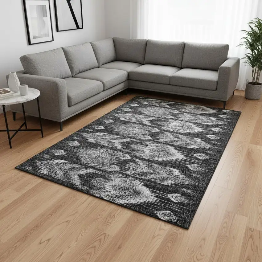 Black And Silver Southwestern Washable Area Rug With UV Protection Photo 2