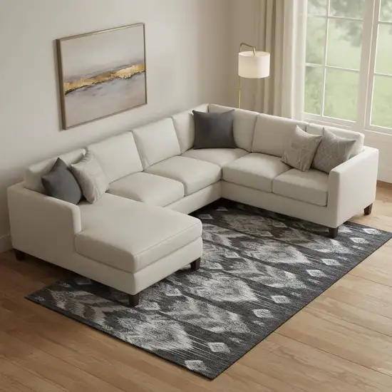 Black And Silver Southwestern Washable Area Rug With UV Protection Photo 1