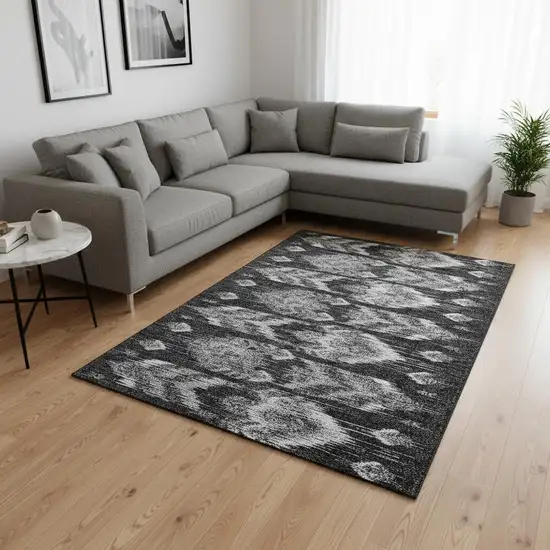 Black And Silver Southwestern Washable Area Rug With UV Protection Photo 2