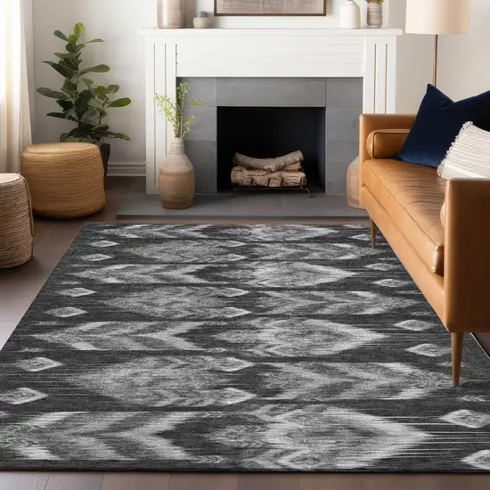 Black And Silver Southwestern Washable Area Rug With UV Protection Photo 6