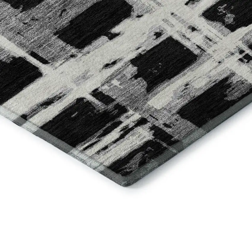 Black And Silver Striped Washable Area Rug With UV Protection Photo 8