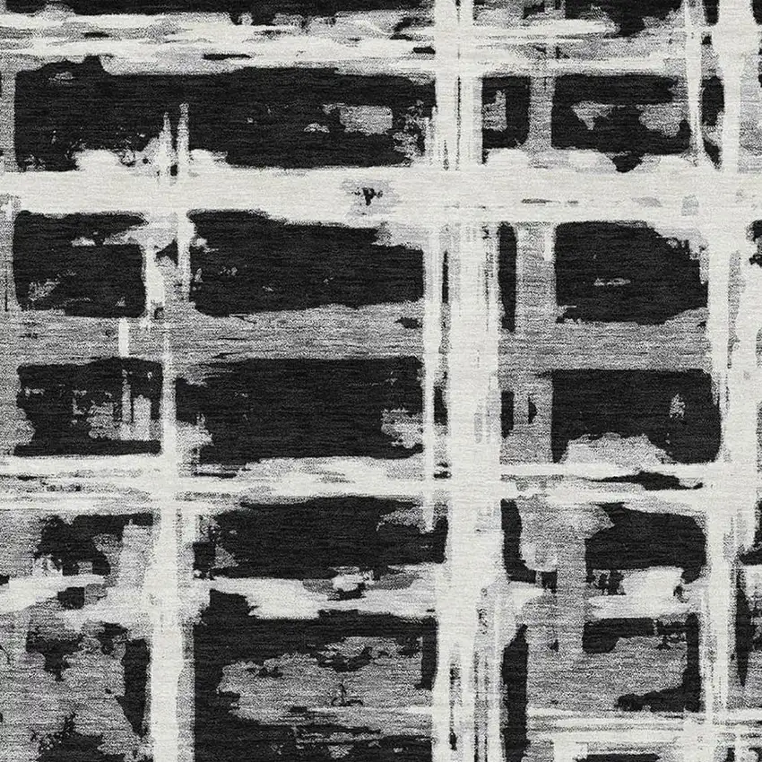 Black And Silver Striped Washable Area Rug With UV Protection Photo 3