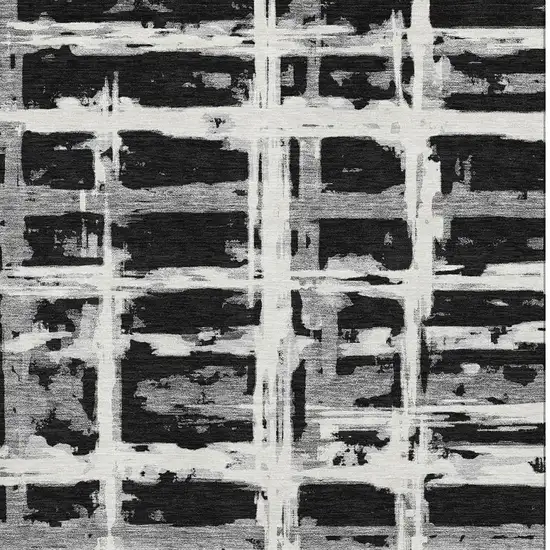 Black And Silver Striped Washable Area Rug With UV Protection Photo 4
