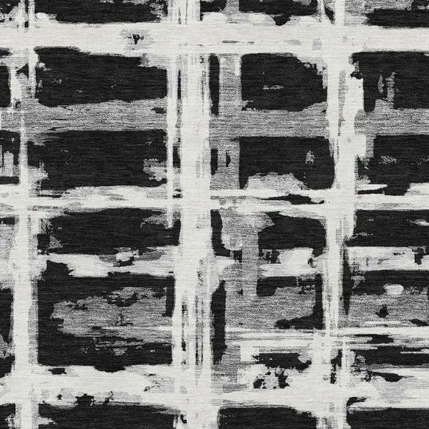 Black And Silver Striped Washable Area Rug With UV Protection Photo 3