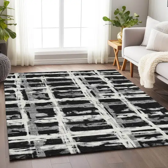 Black And Silver Striped Washable Area Rug With UV Protection Photo 5