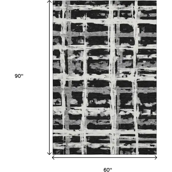 Black And Silver Striped Washable Area Rug With UV Protection Photo 3