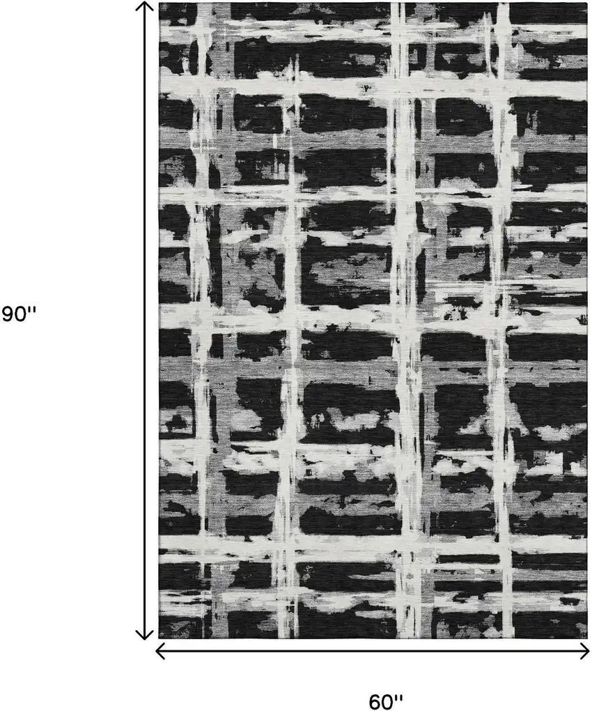Black And Silver Striped Washable Area Rug With UV Protection Photo 3