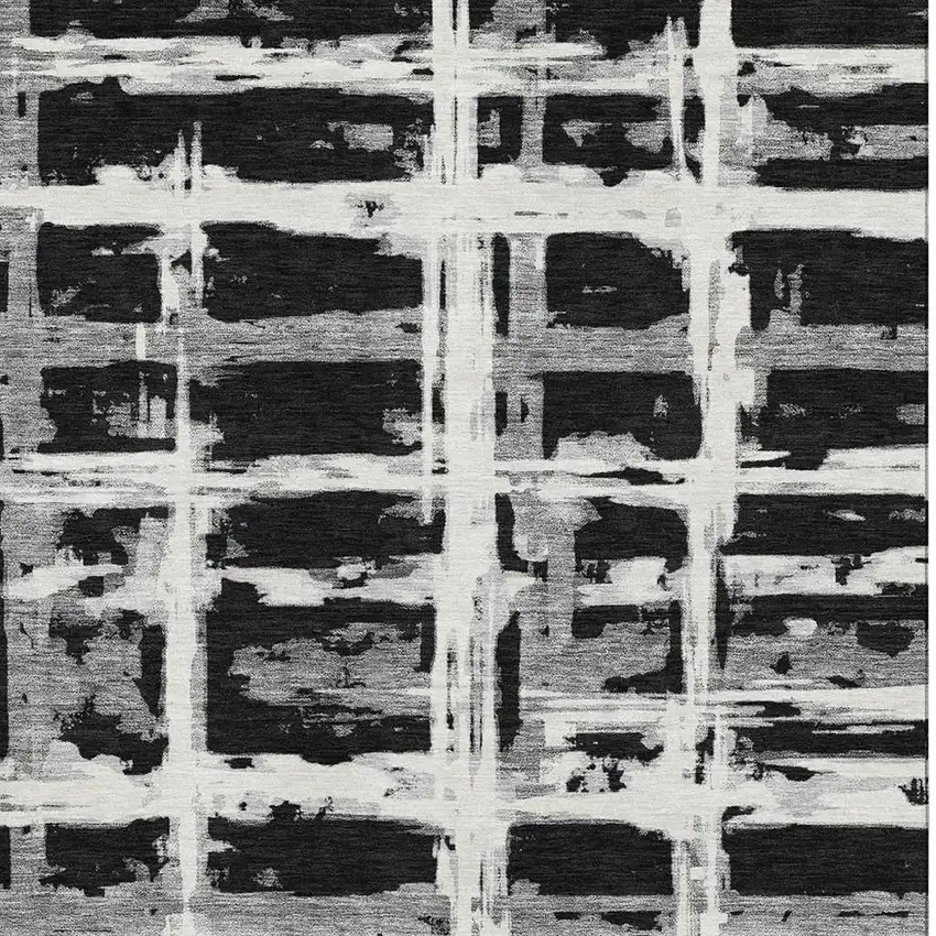 Black And Silver Striped Washable Area Rug With UV Protection Photo 4