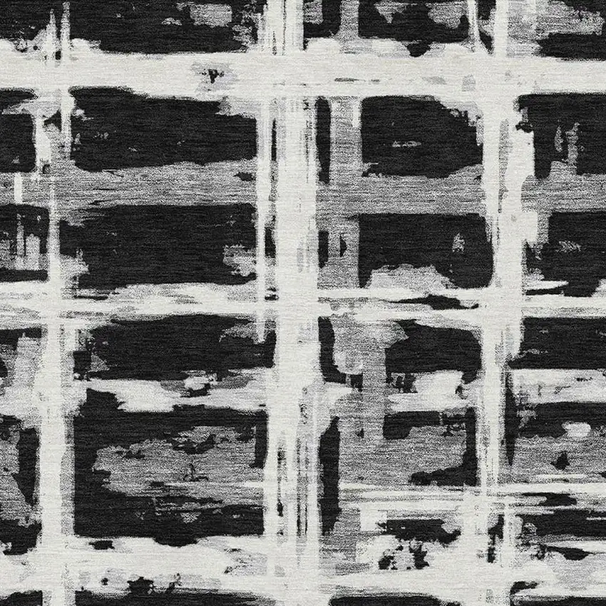 Black And Silver Striped Washable Area Rug With UV Protection Photo 3