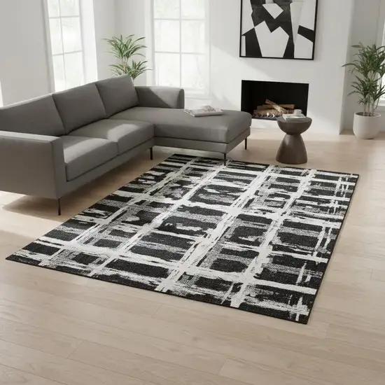 Black And Silver Striped Washable Area Rug With UV Protection Photo 2