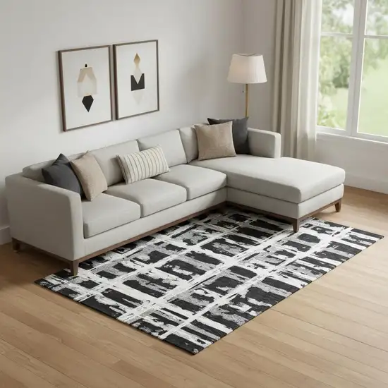 Black And Silver Striped Washable Area Rug With UV Protection Photo 1