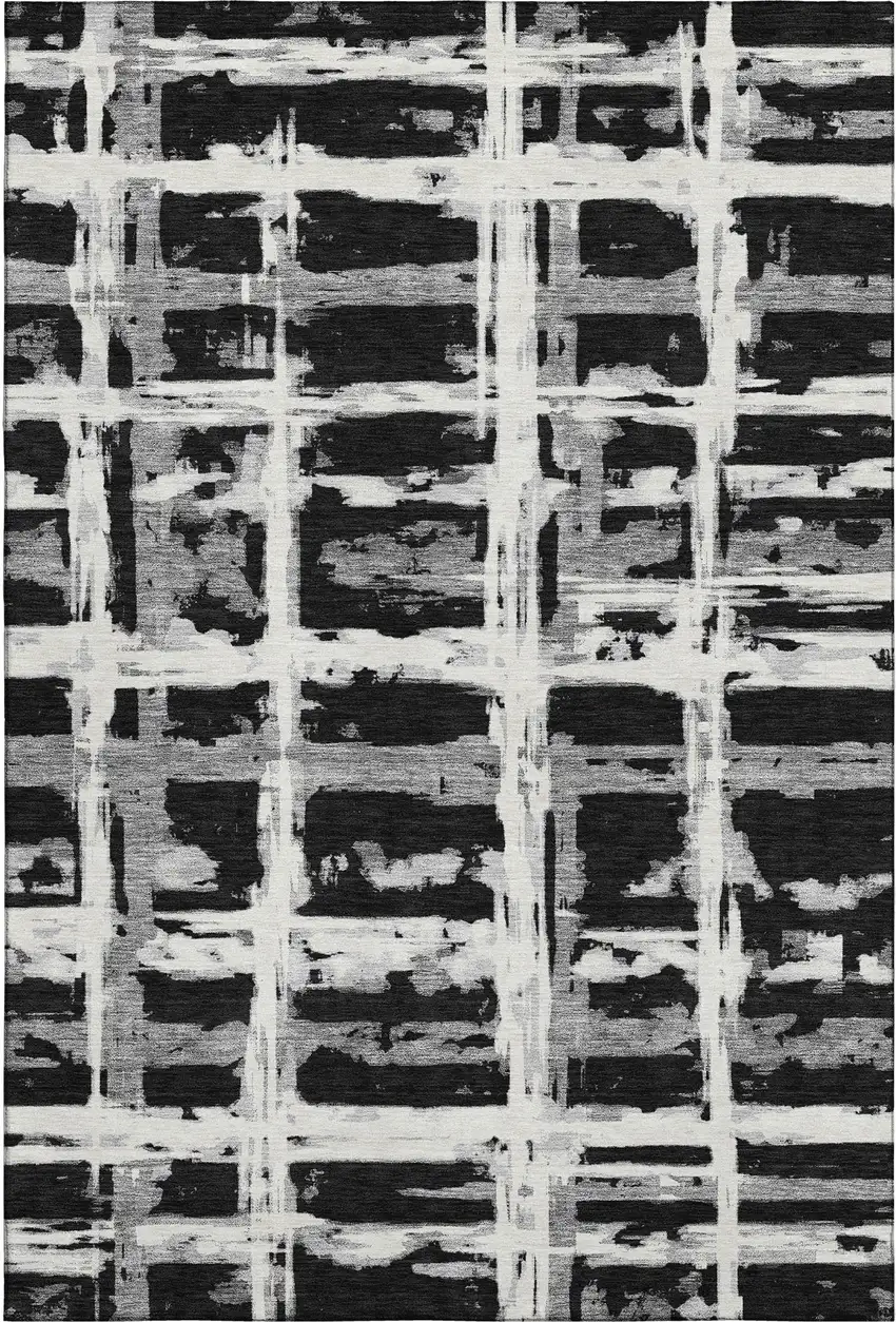 Black And Silver Striped Washable Area Rug With UV Protection Photo 1