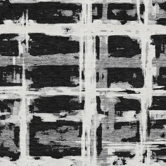 Black And Silver Striped Washable Area Rug With UV Protection Photo 3