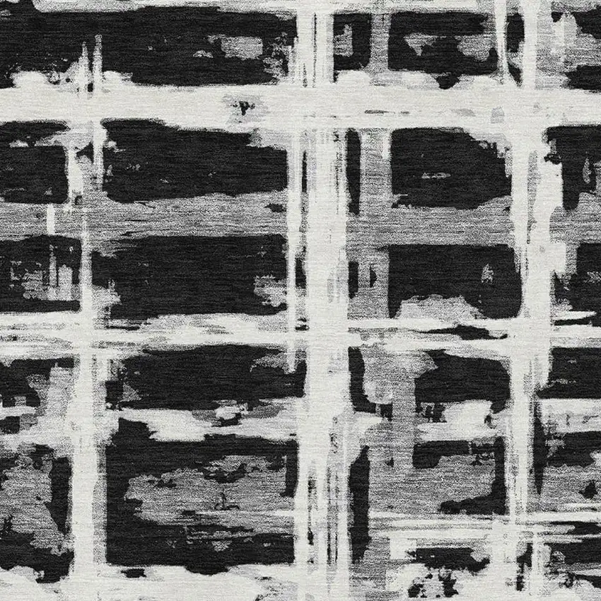 Black And Silver Striped Washable Area Rug With UV Protection Photo 3