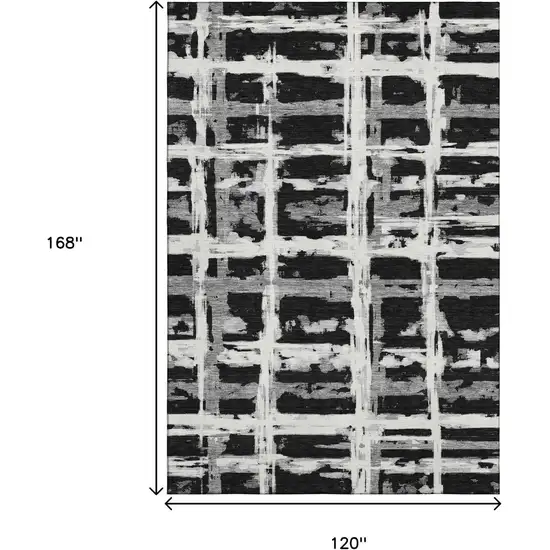 Black And Silver Striped Washable Area Rug With UV Protection Photo 3