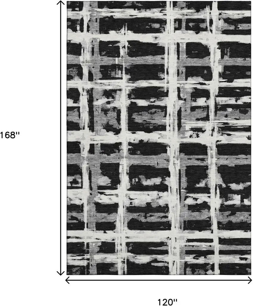 Black And Silver Striped Washable Area Rug With UV Protection Photo 3