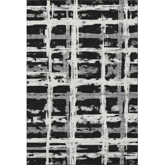 Black And Silver Striped Washable Area Rug With UV Protection Photo 4