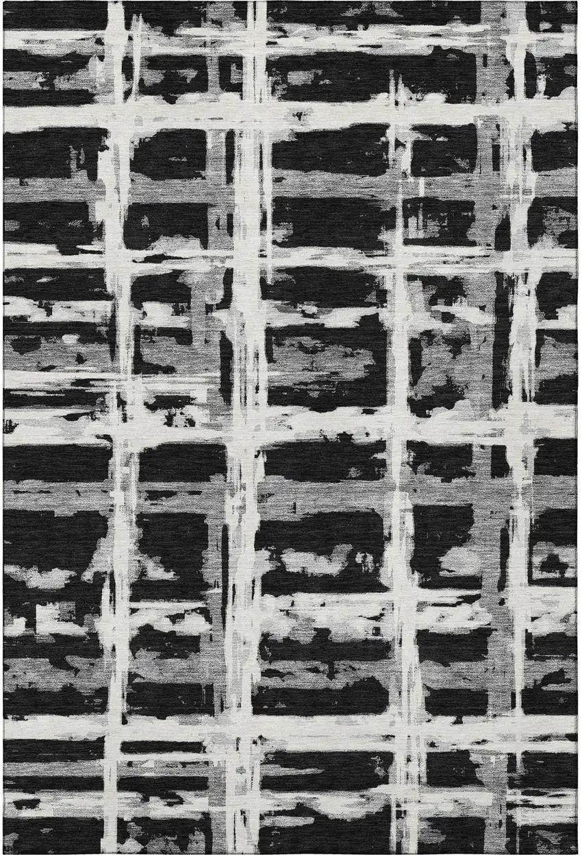 Black And Silver Striped Washable Area Rug With UV Protection Photo 4
