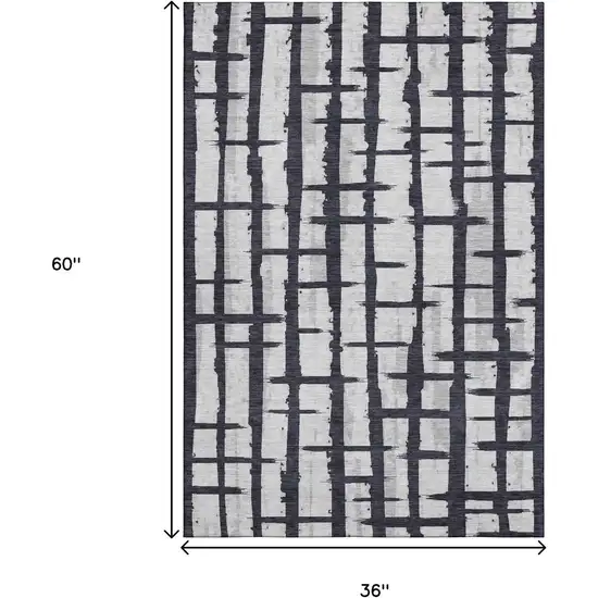 Black And Silver Striped Washable Area Rug With UV Protection Photo 3