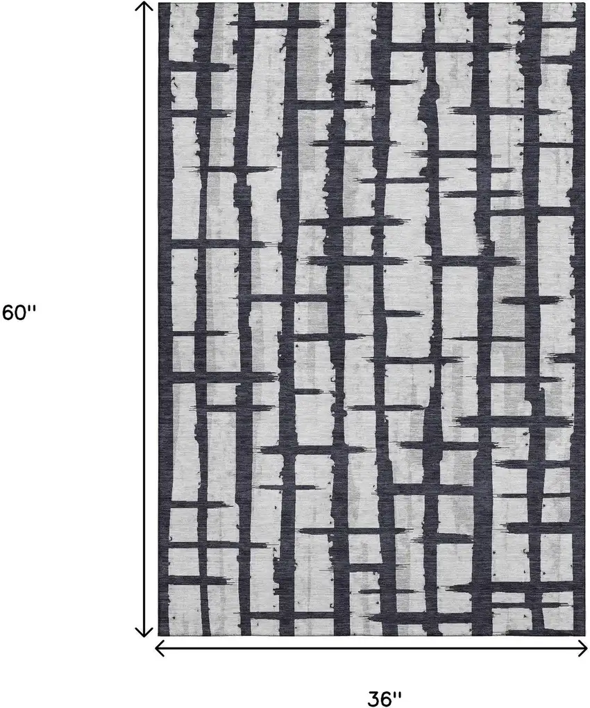 Black And Silver Striped Washable Area Rug With UV Protection Photo 3