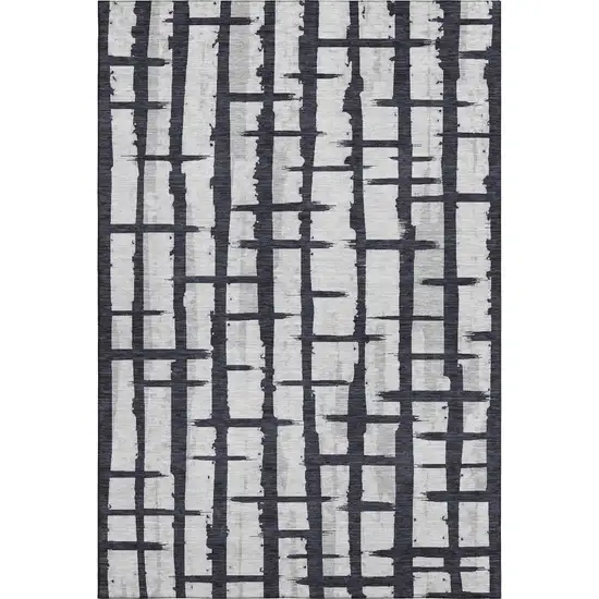 Black And Silver Striped Washable Area Rug With UV Protection Photo 1