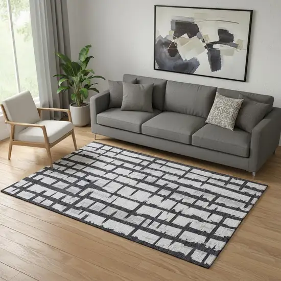 Black And Silver Striped Washable Area Rug With UV Protection Photo 1