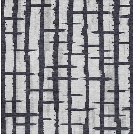 Black And Silver Striped Washable Area Rug With UV Protection Photo 4