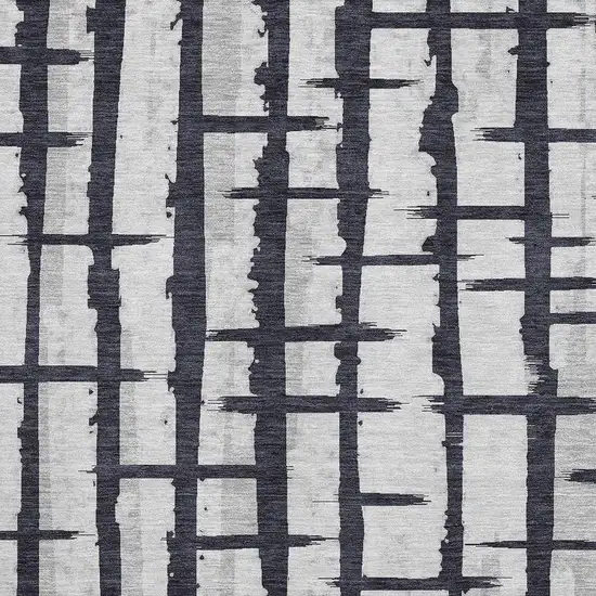 Black And Silver Striped Washable Area Rug With UV Protection Photo 3