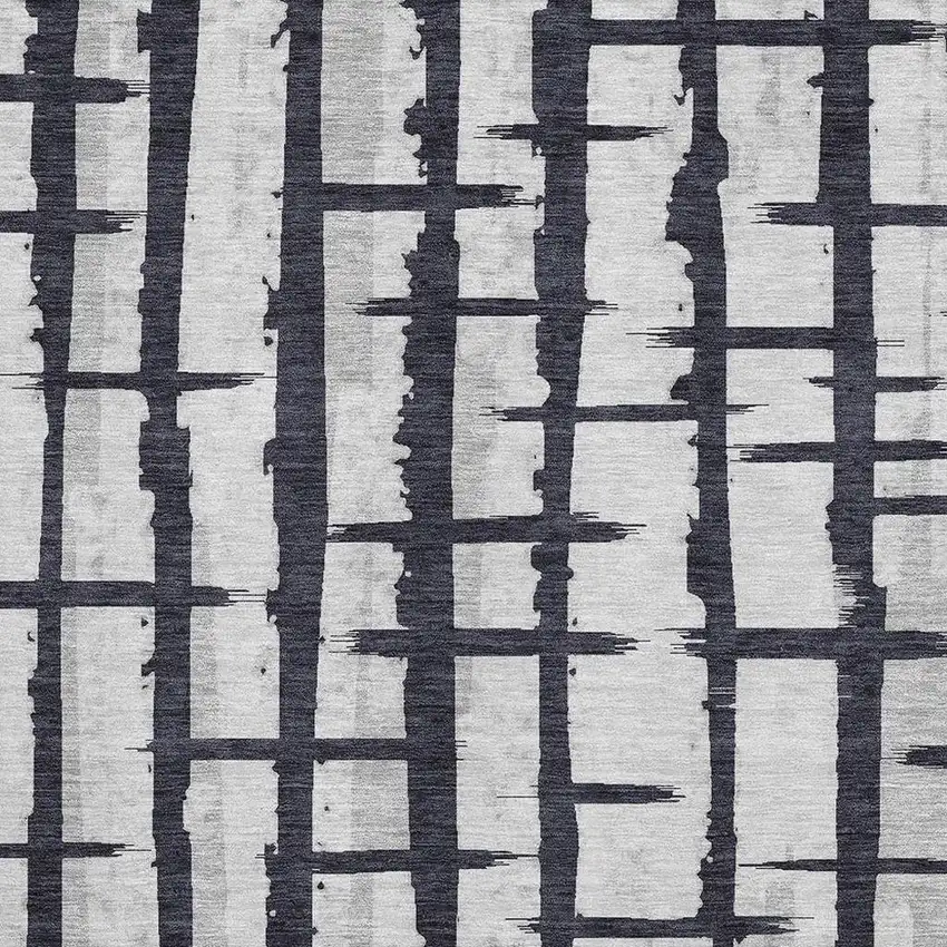 Black And Silver Striped Washable Area Rug With UV Protection Photo 3