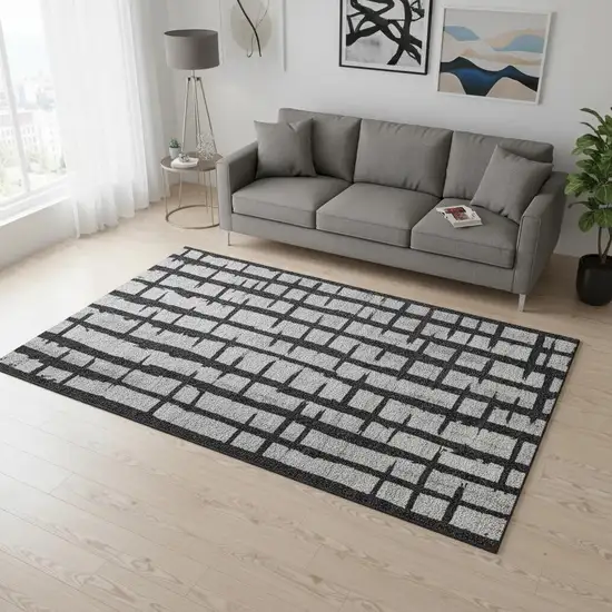 Black And Silver Striped Washable Area Rug With UV Protection Photo 2