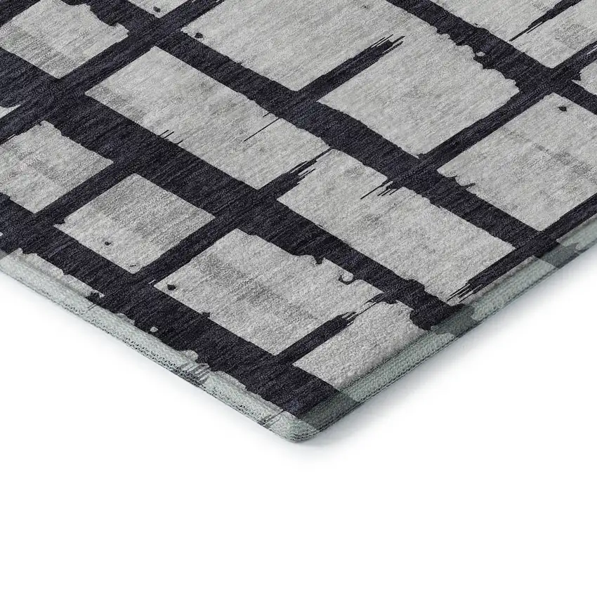 Black And Silver Striped Washable Area Rug With UV Protection Photo 8