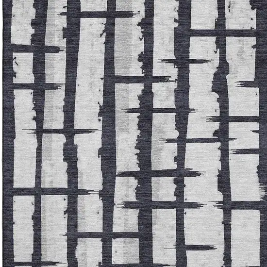 Black And Silver Striped Washable Area Rug With UV Protection Photo 3