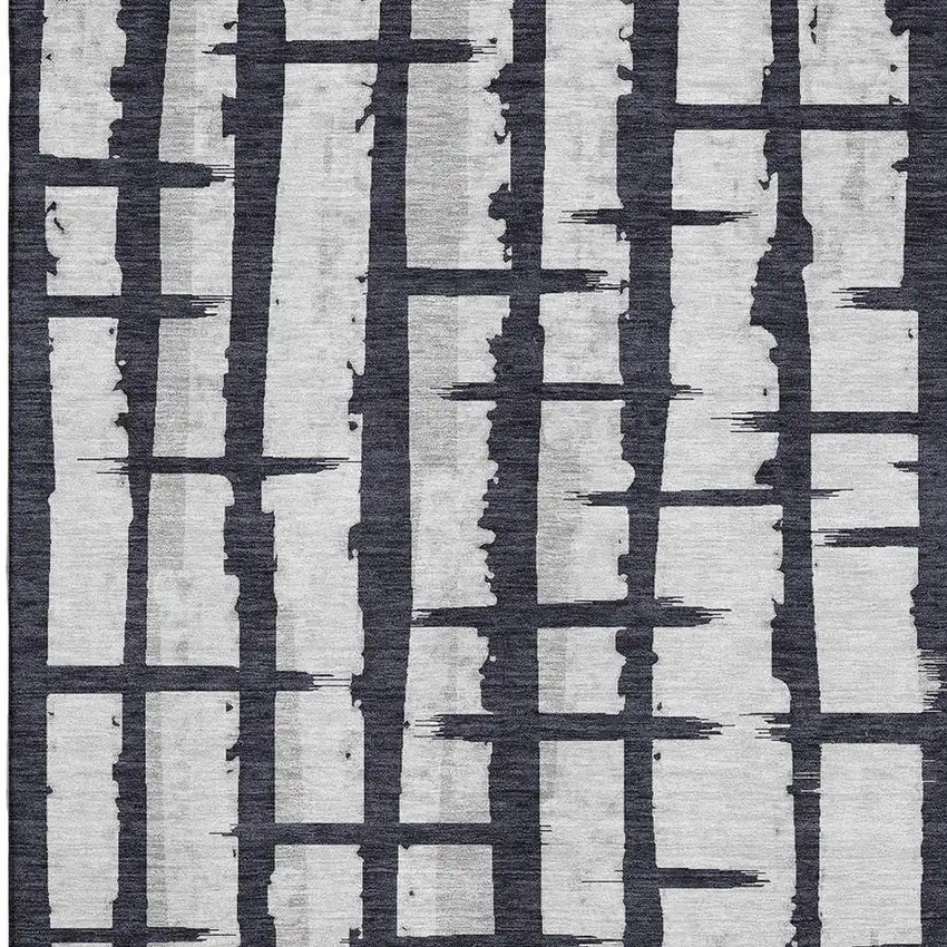 Black And Silver Striped Washable Area Rug With UV Protection Photo 3