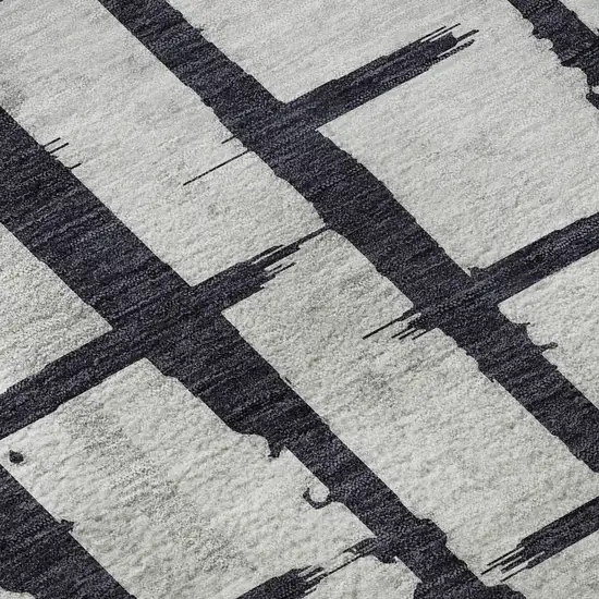 Black And Silver Striped Washable Area Rug With UV Protection Photo 8