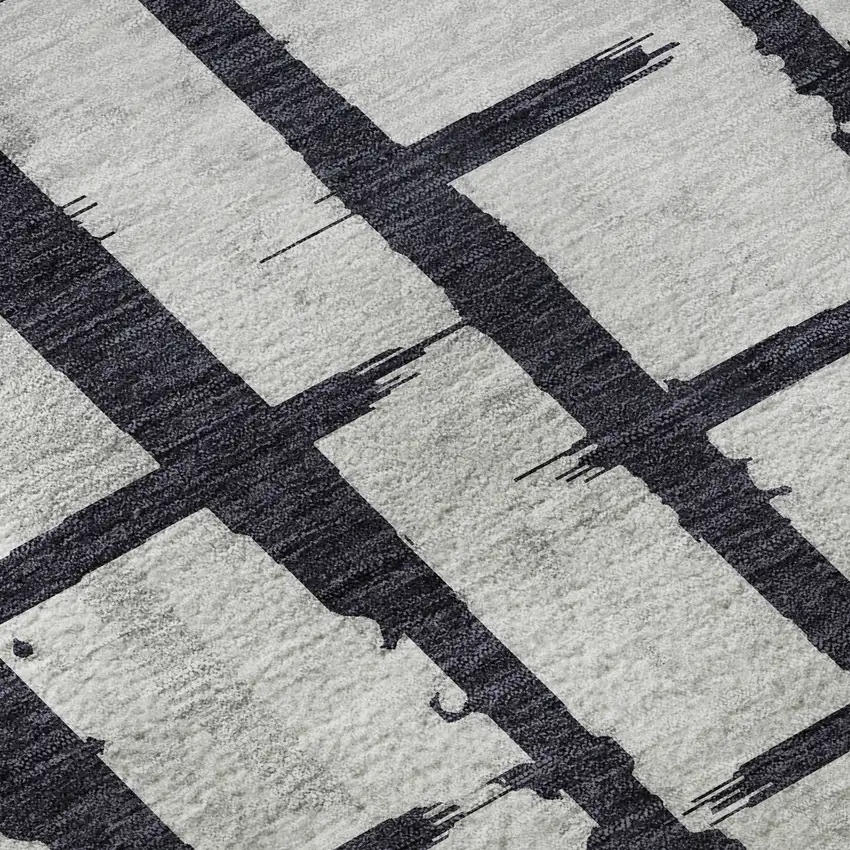 Black And Silver Striped Washable Area Rug With UV Protection Photo 8