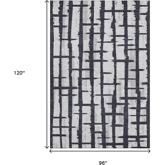 Black And Silver Striped Washable Area Rug With UV Protection Photo 9