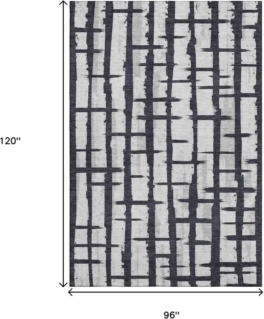 Black And Silver Striped Washable Area Rug With UV Protection Photo 9
