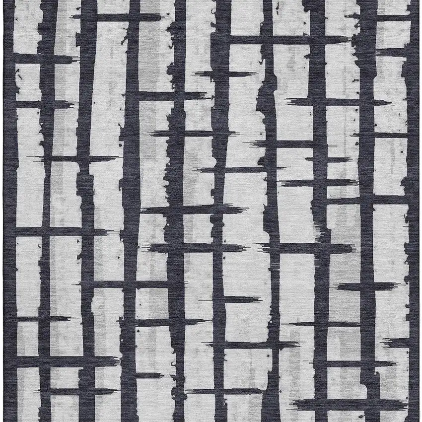 Black And Silver Striped Washable Area Rug With UV Protection Photo 4