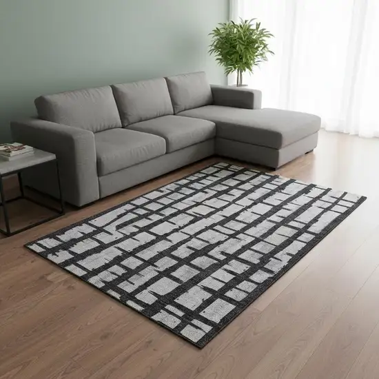 Black And Silver Striped Washable Area Rug With UV Protection Photo 2