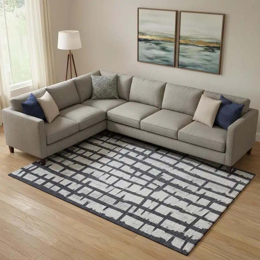 Black And Silver Striped Washable Area Rug With UV Protection Photo 1