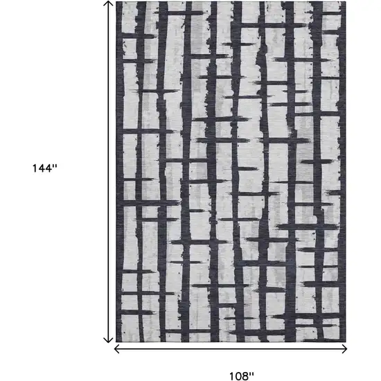 Black And Silver Striped Washable Area Rug With UV Protection Photo 9